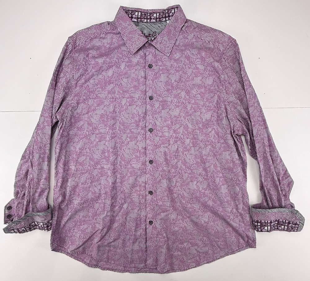 Robert Graham Mens 3XL Pink Geometric Shirt Classic Fit Stretch Flip Cuff